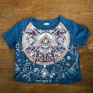 Turquoise medium tribal print crop top